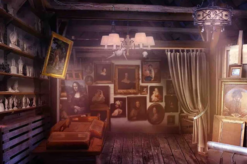 Themed escape room with paintings and antique furniture