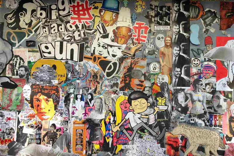 Wall covered in layers of stickers, paste-ups and graffiti in Berlin